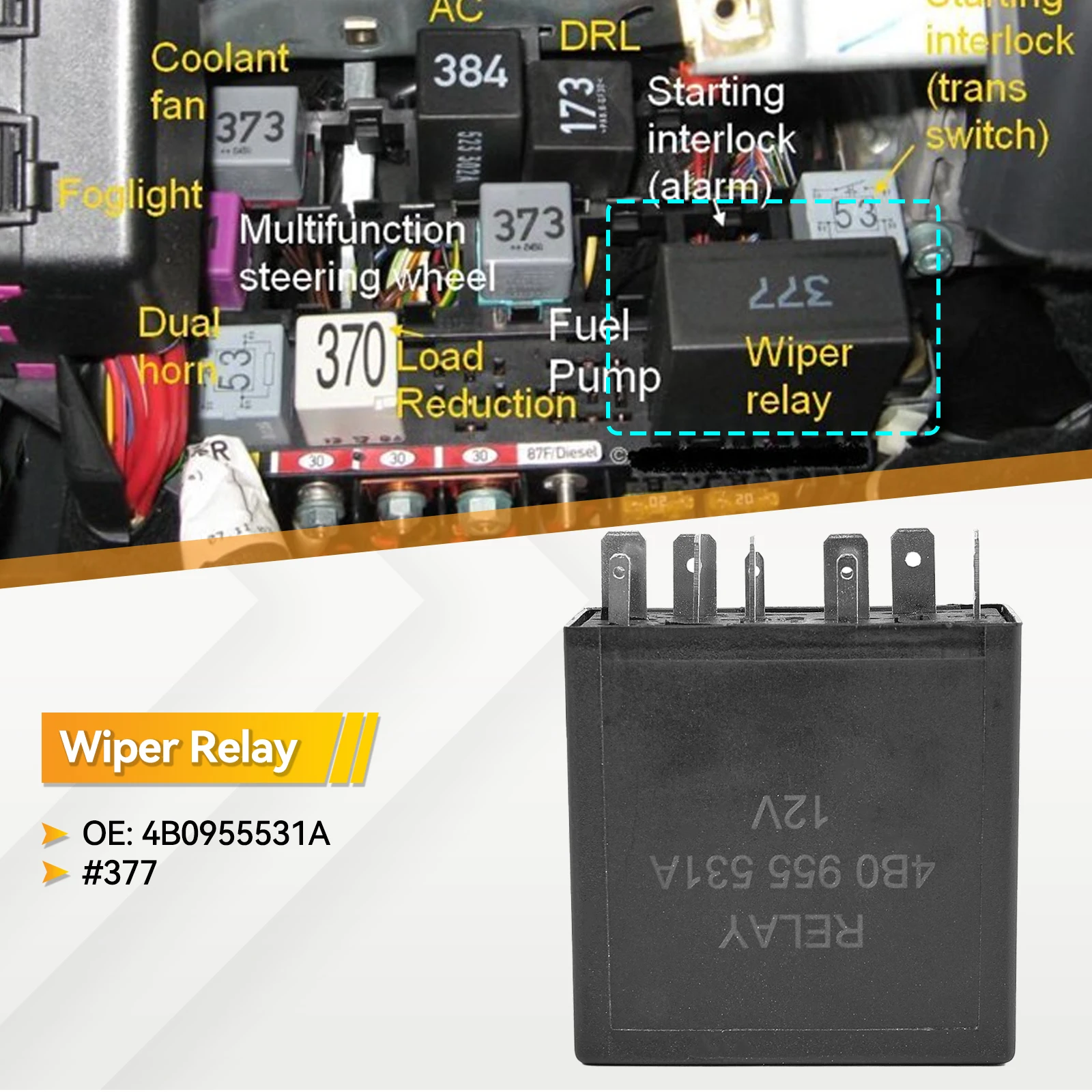 Relé motor limpiaparabrisas 4B0955531A para VW Golf 4 y Audi A4 - imagen 3