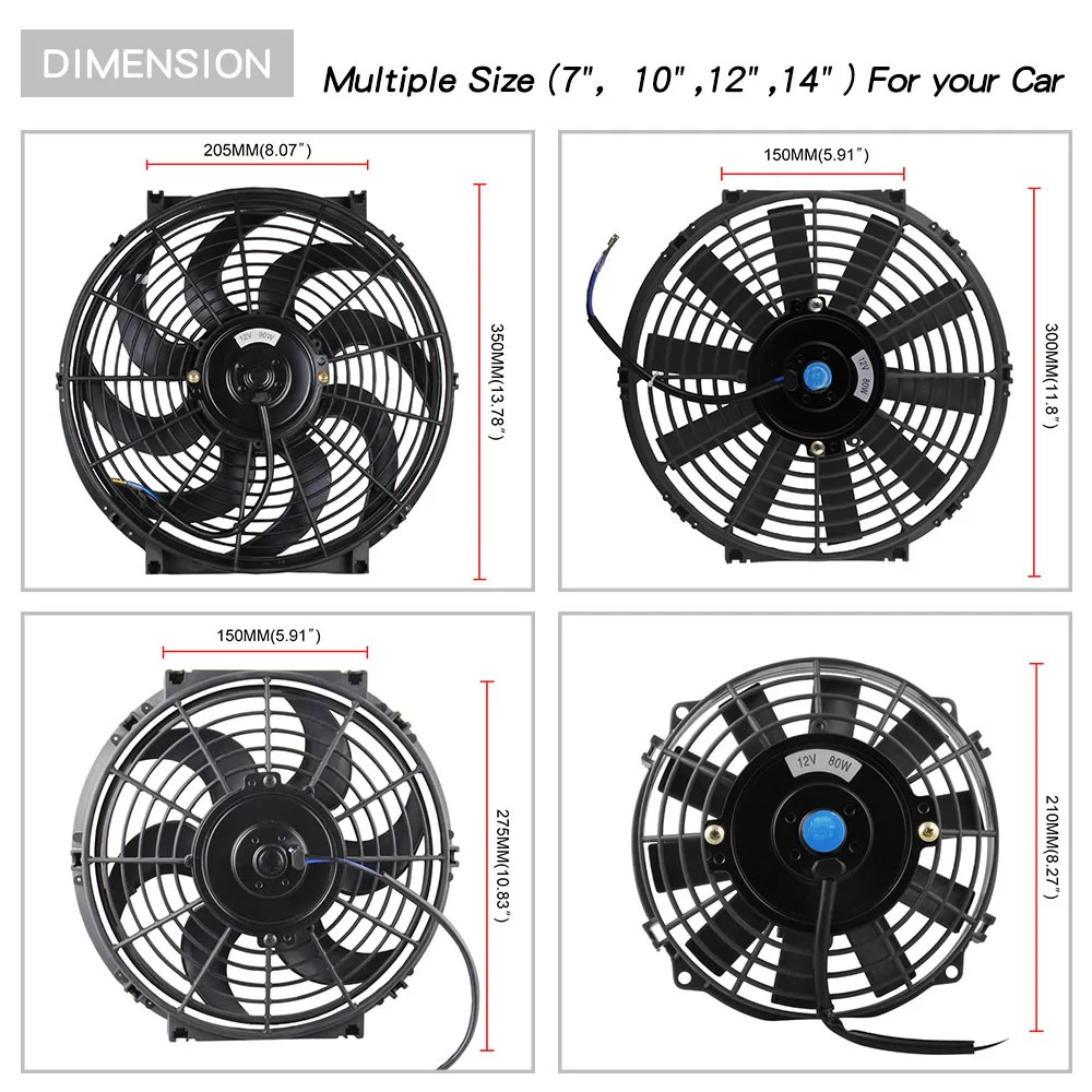 Ventilador de refrigeración universal para radiador de coche eléctrico, montaje de 14 pulgadas, 12V, 90W, 1750 CFM - imagen 4