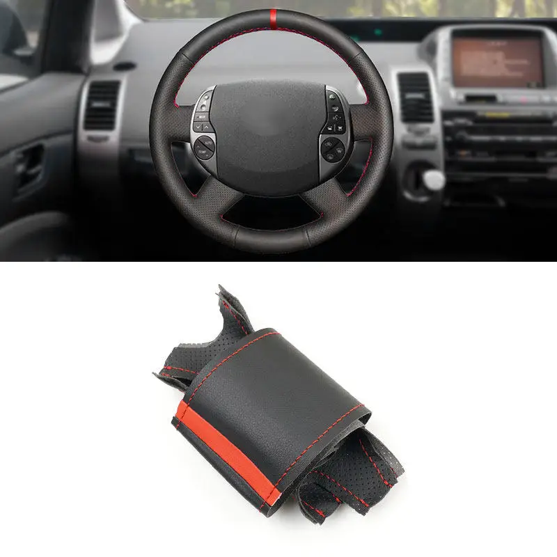 Funda cuero negro volante Toyota Prius XW20 con costura roja - imagen 2