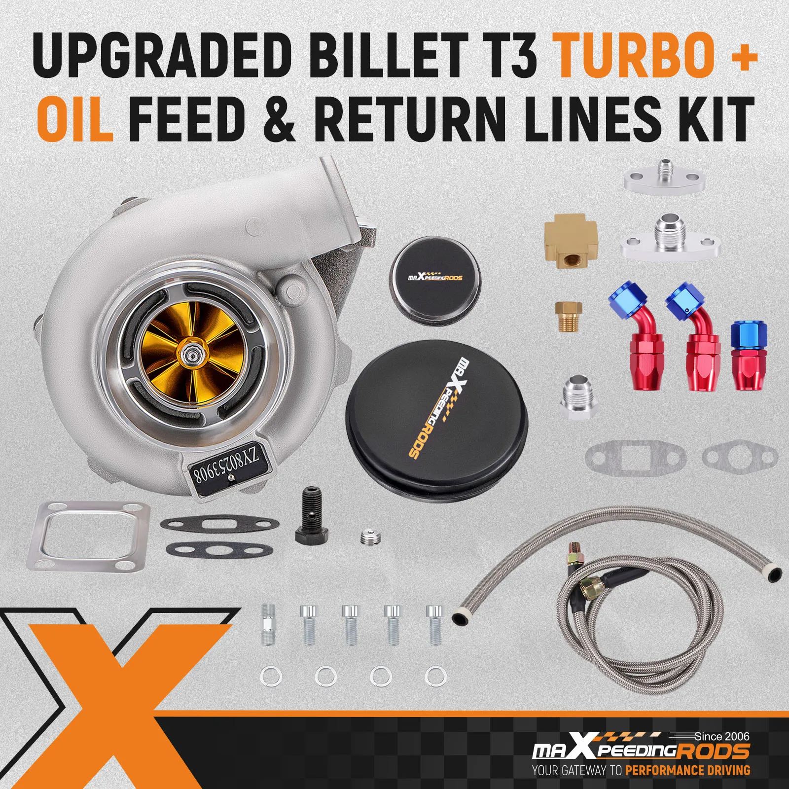 GT30 GT3037 Turbocompresor Billet 500HP 0,82 A/R + Kit de línea de alimentación de retorno de drenaje de aceite
