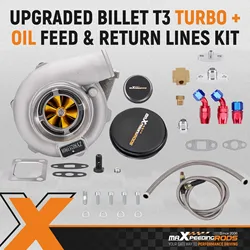 GT30 GT3037 Turbocompresor Billet 500HP 0,82 A/R + Kit de línea de alimentación de retorno de drenaje de aceite