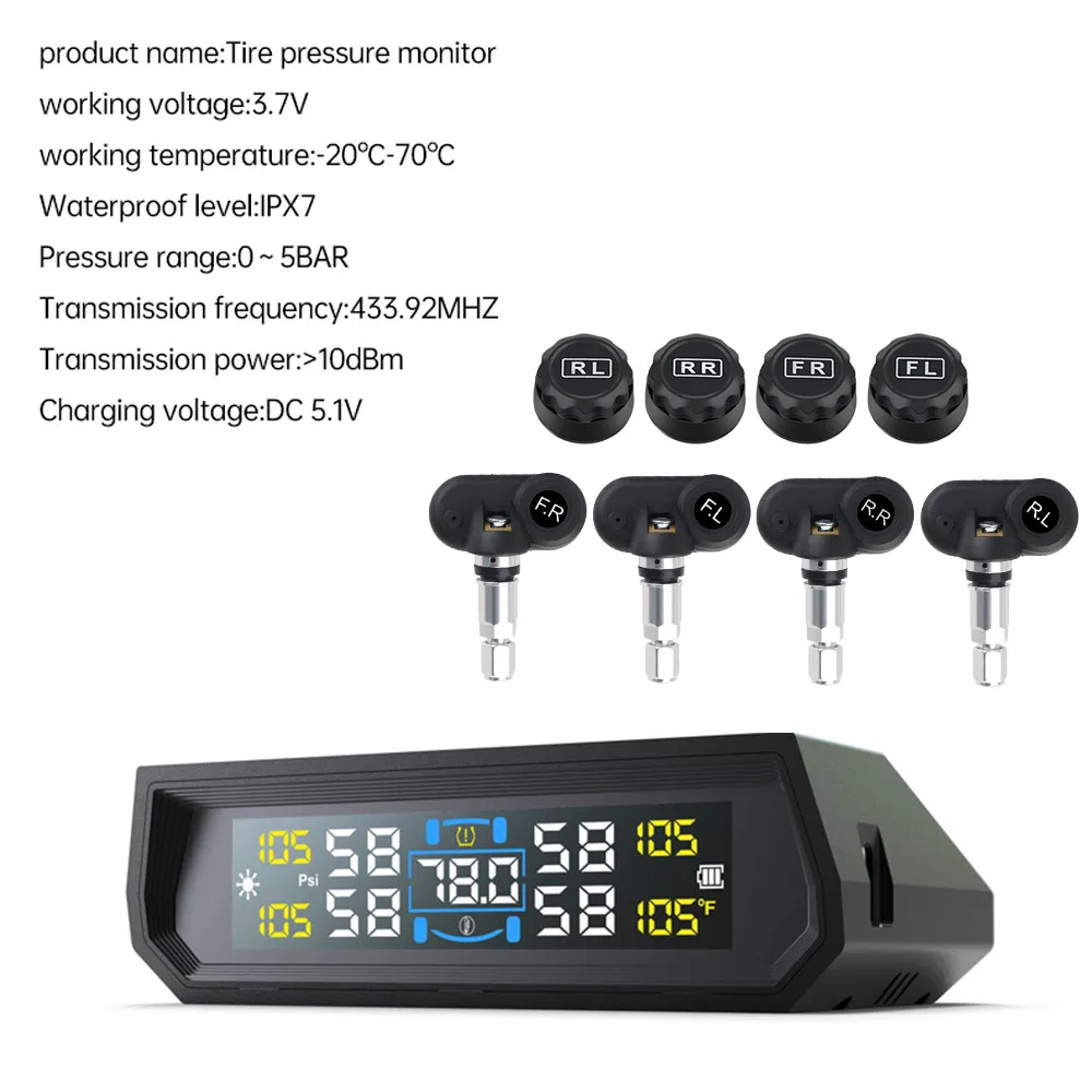 TPMS solar USB con alarma y pantalla de temperatura coche universal - imagen 3