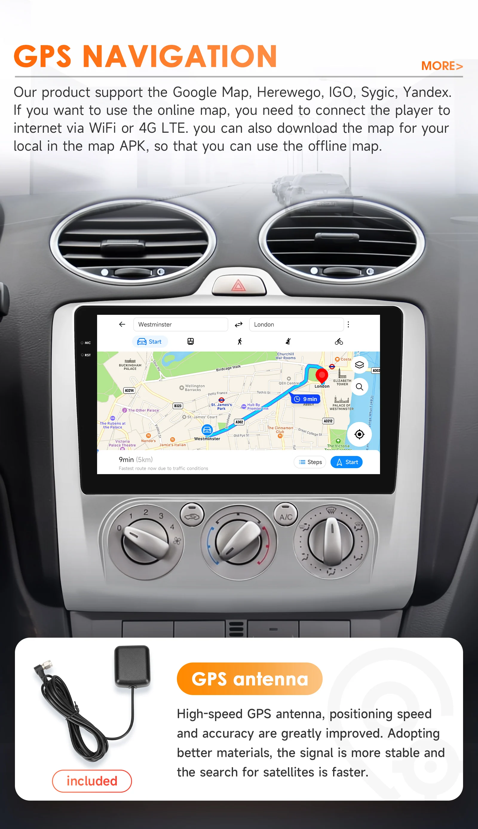 Autoradio Android 14 GPS 4G WiFi Hizpo Ford Focus Mk2 Mk3 (2004-2011) - imagen 4