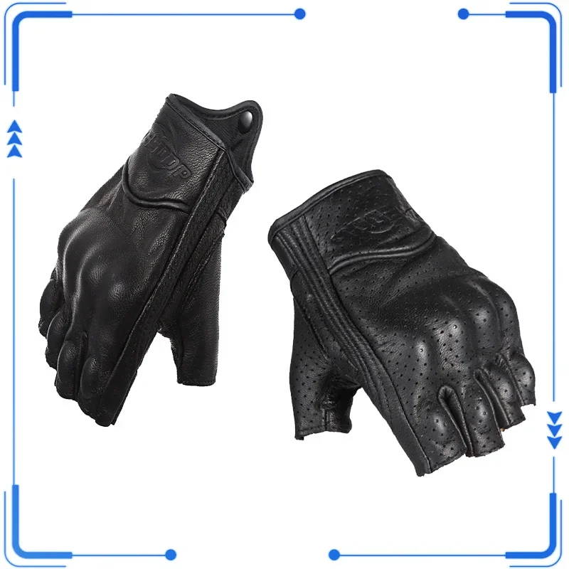 Guantes moto piel de oveja medio dedo transpirables para e-bike