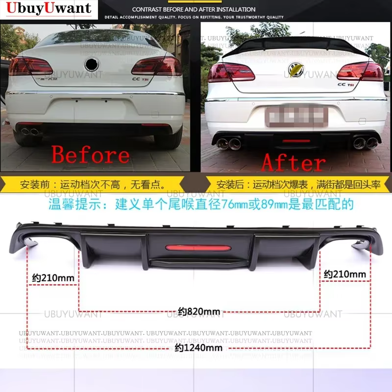 Labio trasero ABS de fibra de carbono con luz LED instalado en Volkswagen Passat CC