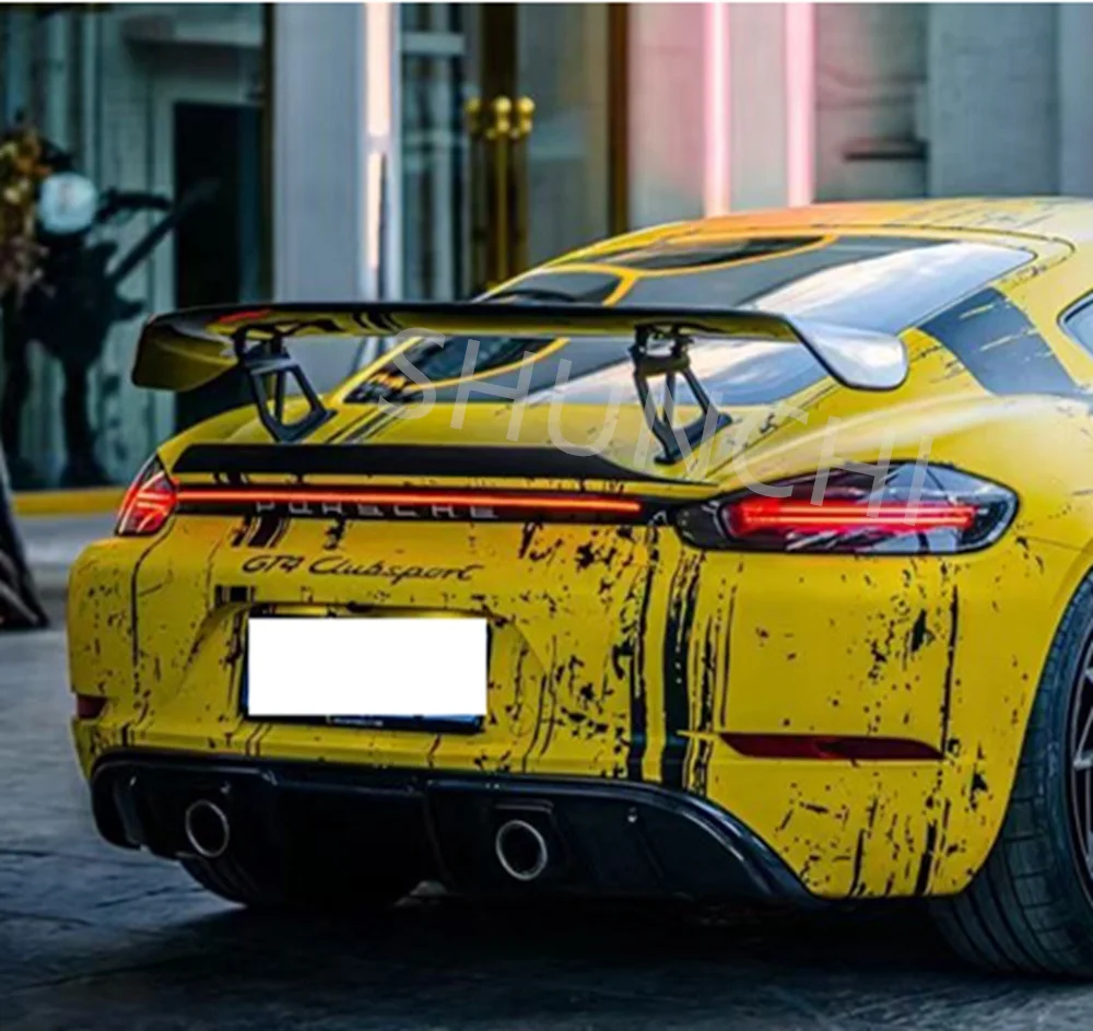 Alerón de maletero trasero para Porsche Boxster Cayman 718 981 987, nuevo alerón trasero GT4, ala de labio grande de fibra de carbono/FRP negro - imagen 3