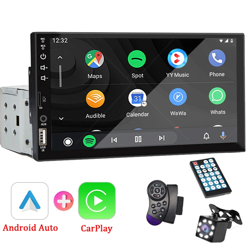 Radio 1 DIN de 7 pulgadas con CarPlay, pantalla táctil y Bluetooth