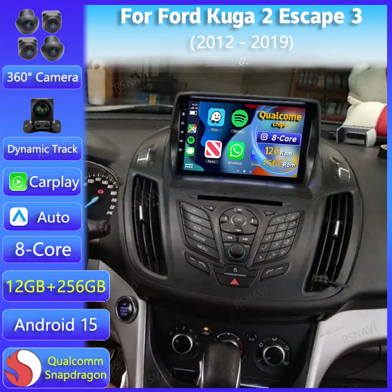 Autoradio Android 15 con CarPlay 2 DIN para Ford C-MAX Kuga 2012-2019