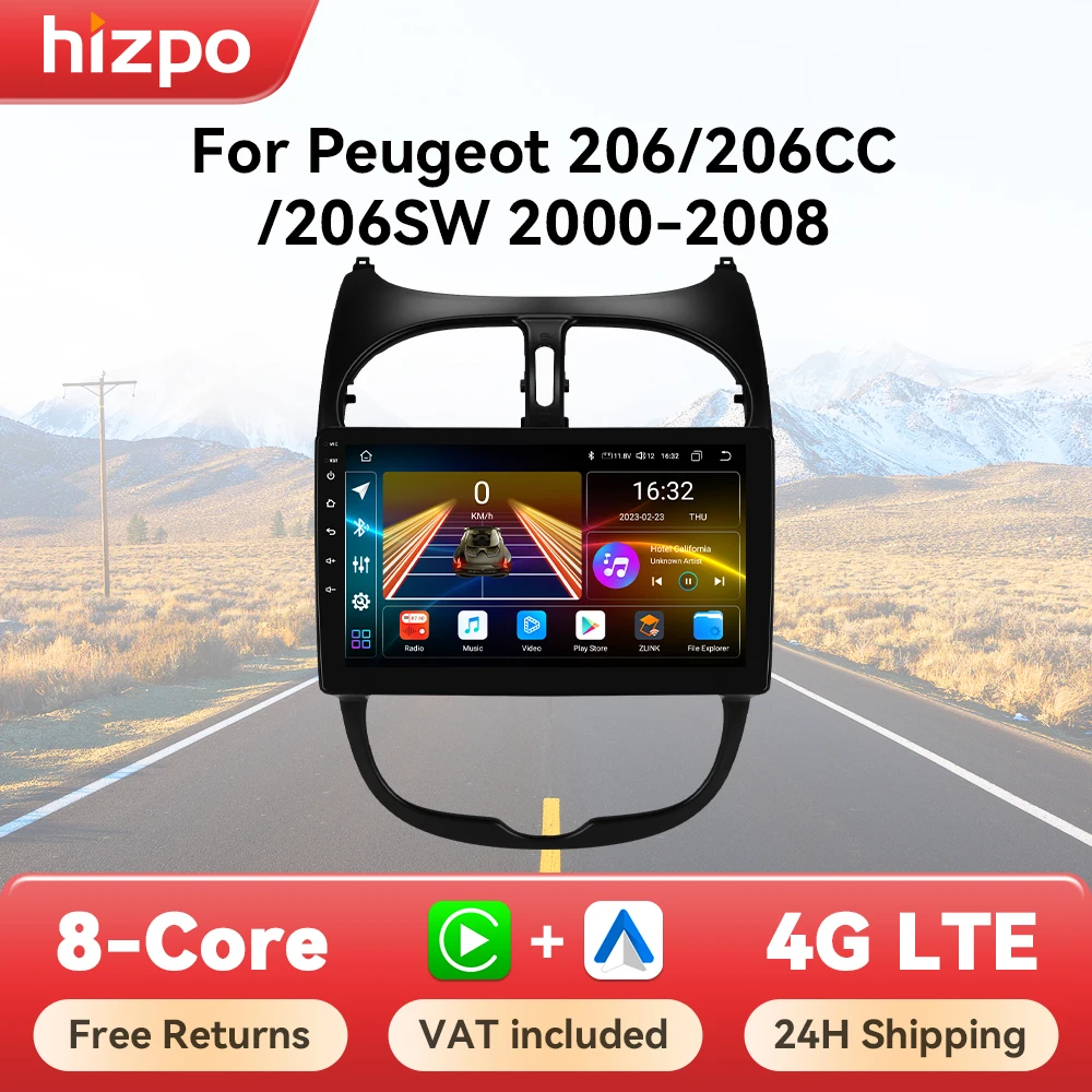 Radio 2din Hizpo 9 pulgadas Android Auto Carplay GPS Peugeot 206