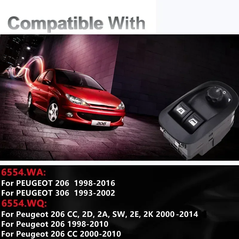Interruptor elevalunas Peugeot 206 306 referencia OEM 6554.WA - imagen 2