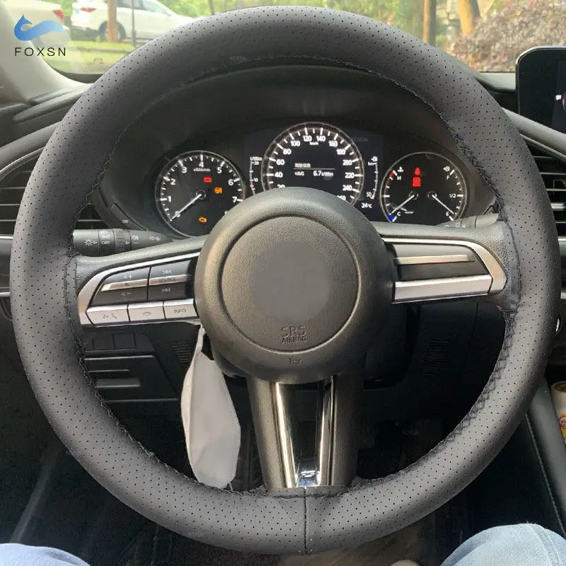 Trenza de volante en cuero perforado negro con aguja y hilo - imagen 2