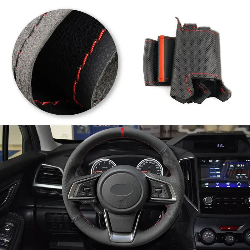 Accesorios de Interior de coche cosidos a mano, cubierta de cuero de microfibra para volante para Subaru Forester Ascent 2019 Crosstrek 2018-2019