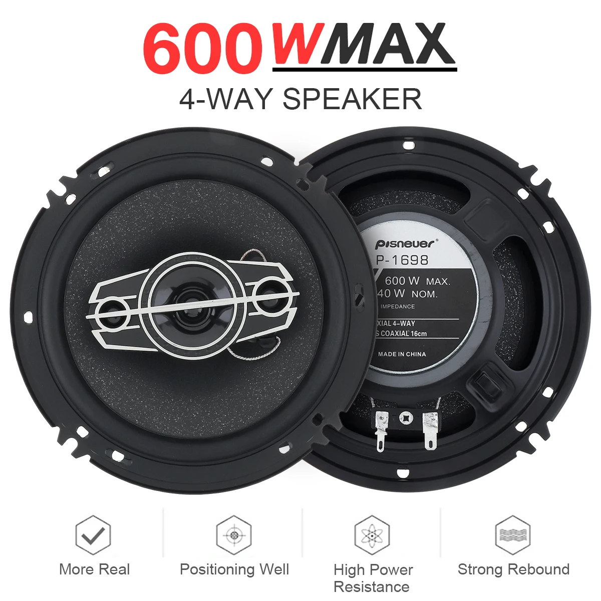 Altavoces coaxiales 6 pulgadas 600 W 4 vías para coche 12 V