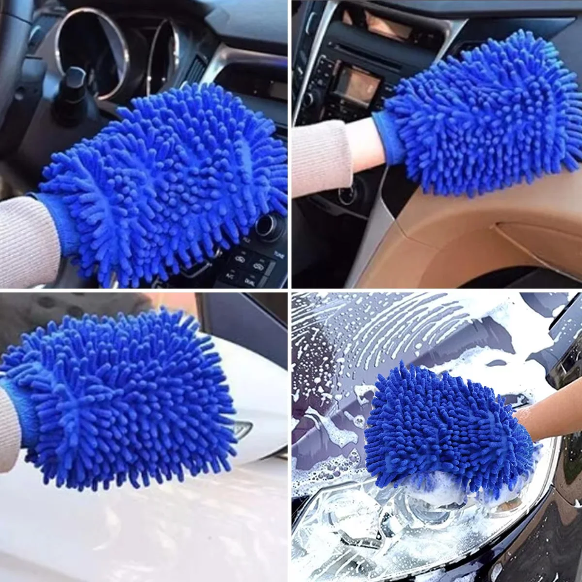 Guantes de fibra ultrafina para limpieza de parabrisas y ventanas de coche, guantes para lavado de coches de chenilla azul, suministros de limpieza para coche - imagen 2