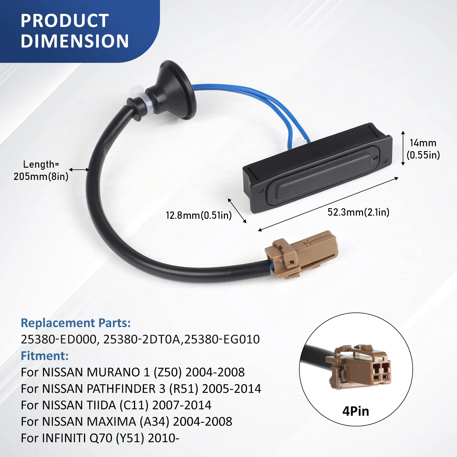Nissan 25380-ED000 interruptor de puerta trasera negro Maxima 09-14 - imagen 3