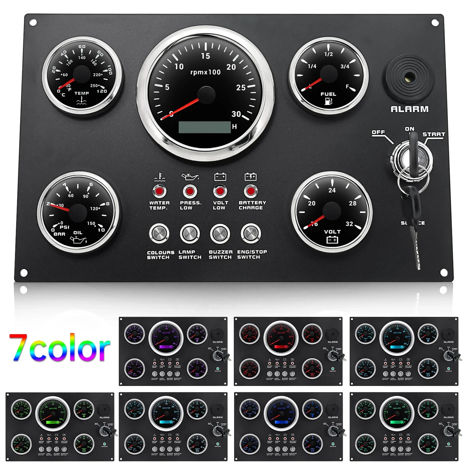 Panel de interruptores 12 V con tacómetro y medidores LED de 7 colores - imagen 2