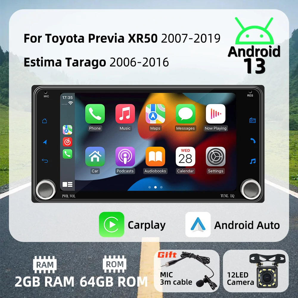 Autoradio Android 2DIN GPS para Toyota Previa 2007-2019