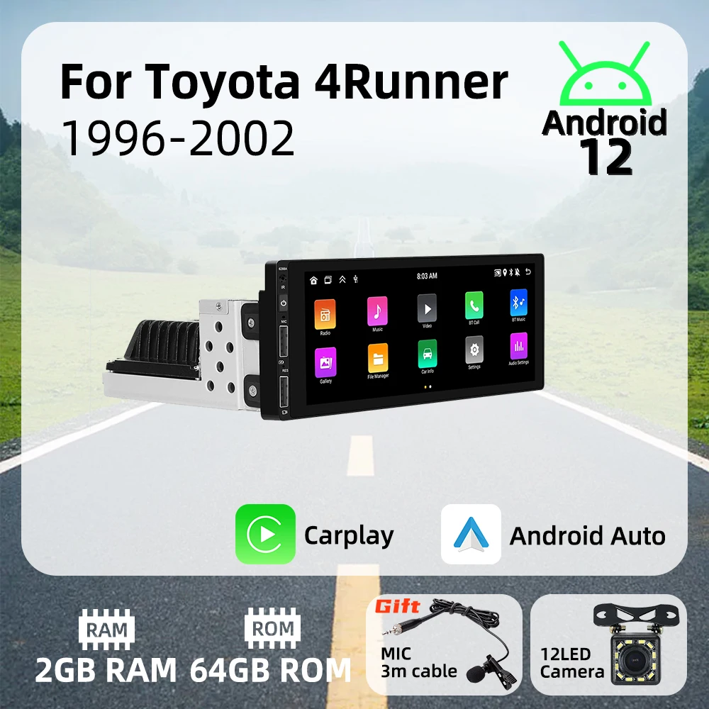 Autoradio 1 DIN con Android Auto y Carplay para Toyota 4Runner 96-02