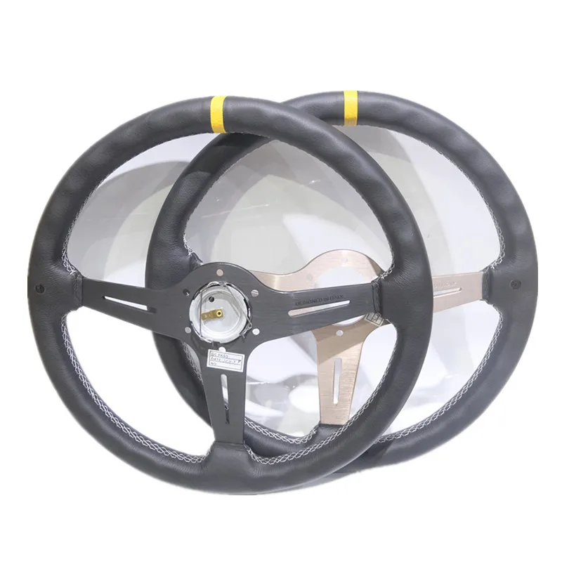 Volante plano de carreras de 15 pulgadas y 360mm, volante de juego de carreras simulado de cuero Universal para automóvil - imagen 4