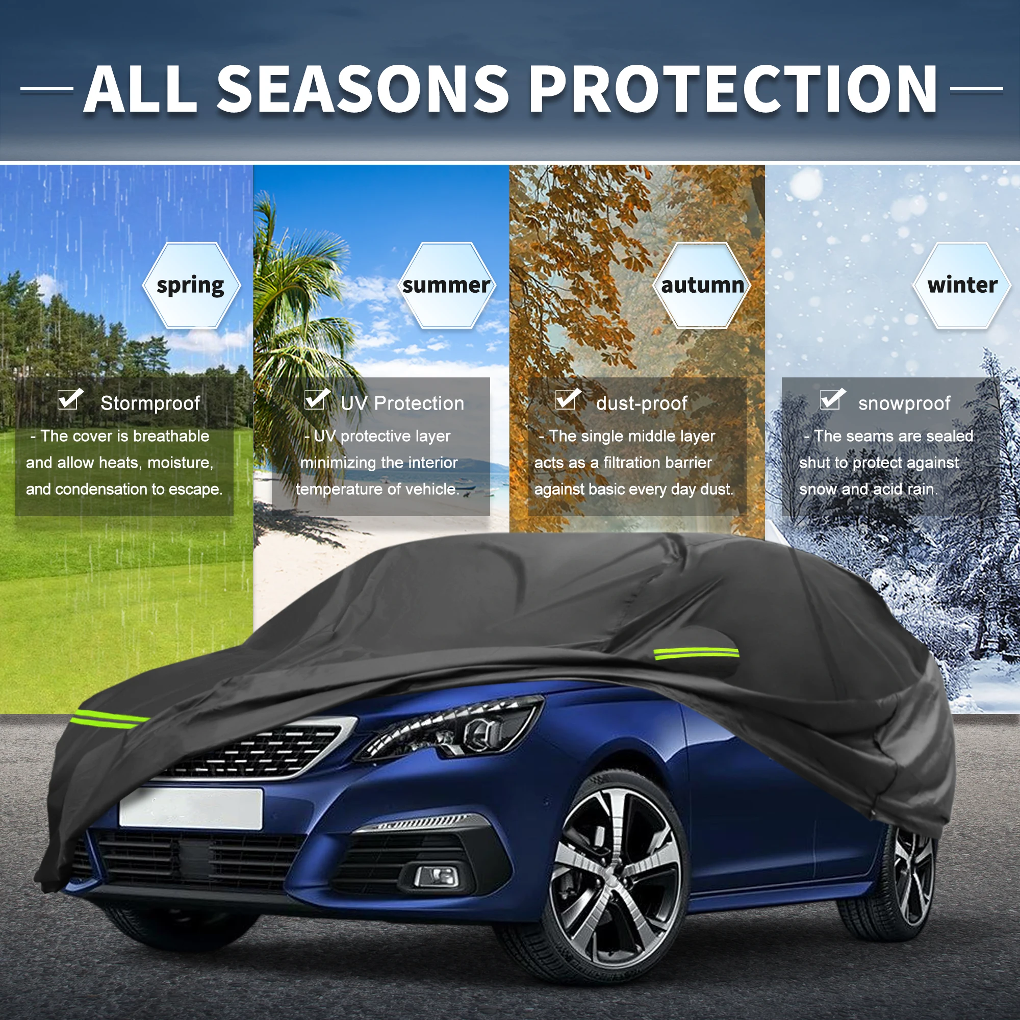 X Autohaux cubierta de coche para Peugeot 308 I/II 2007-2021 210D-PU cubierta completa para exteriores para coche protección impermeable a prueba de viento para todo tipo de clima