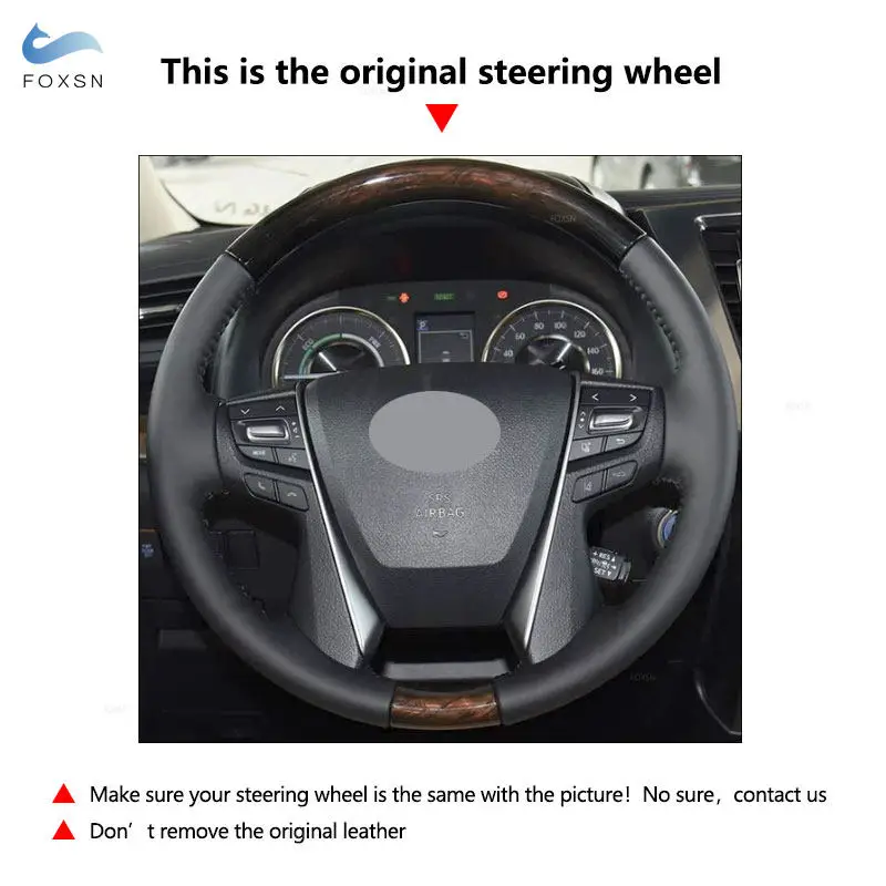 Protector para volante de cuero de microfibra cosido a mano para Toyota Alphard Vellfire 30