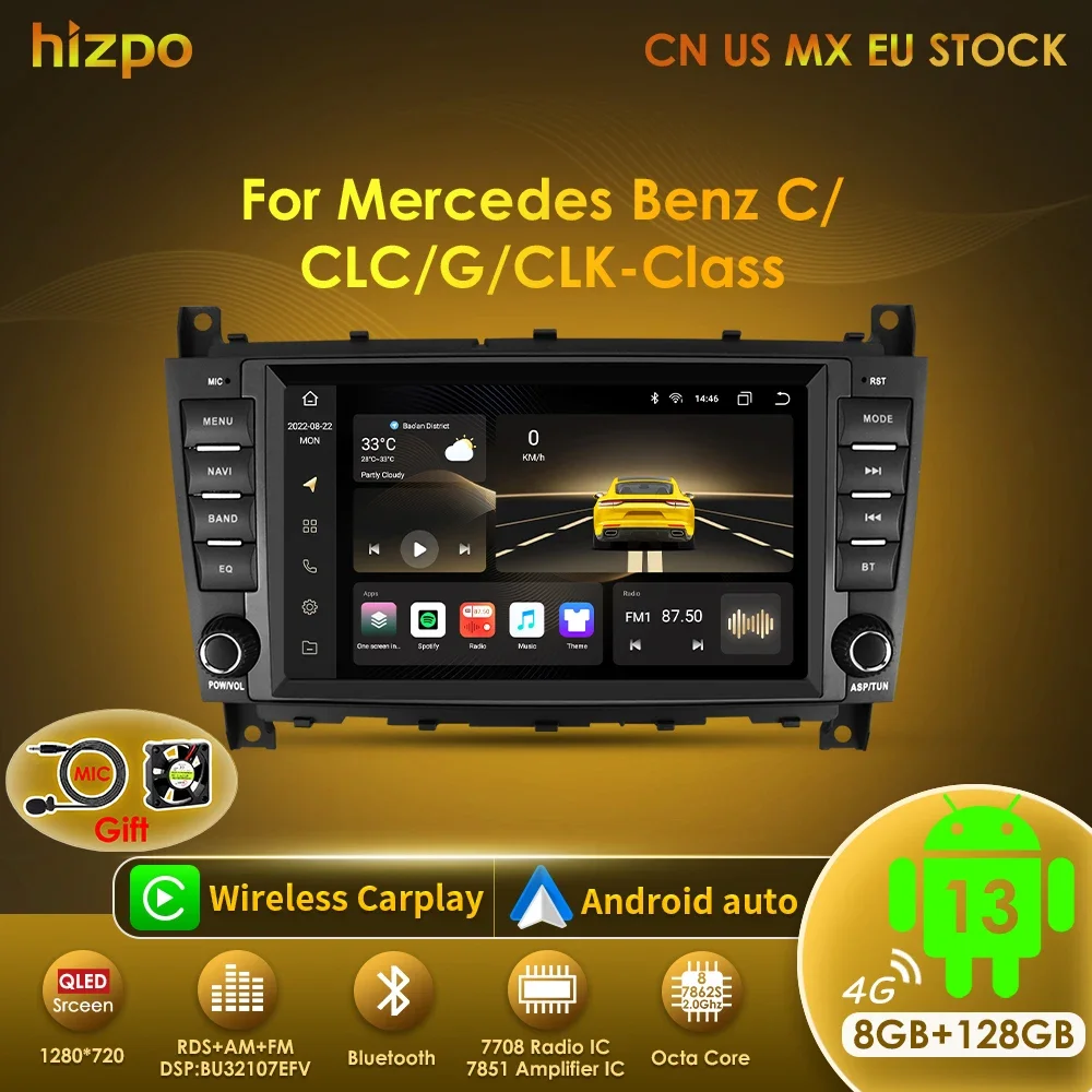 Hizpo Radio Android 13 2 Din GPS BT – Mercedes Clase C W203/W209