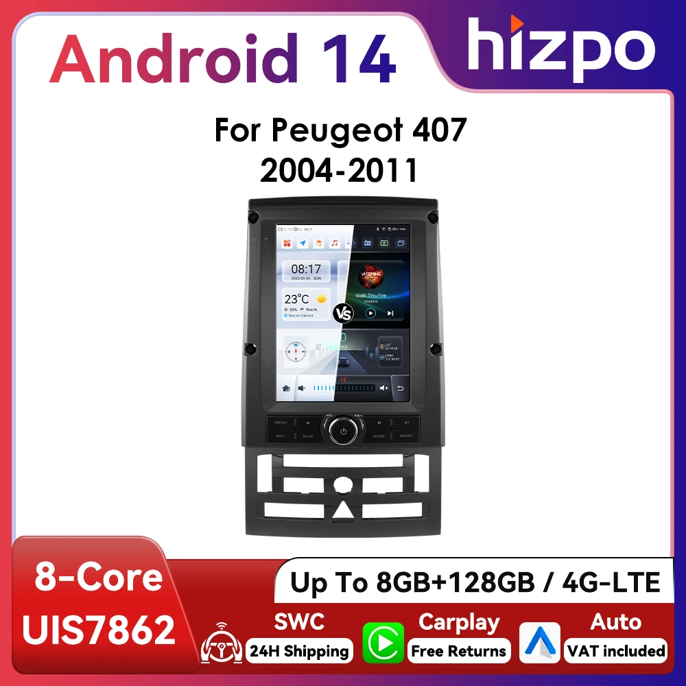 Hizpo Autoradio Android Peugeot 407 – Pantalla tipo Tesla
