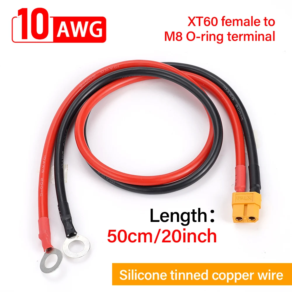 Cable de batería XT60 hembra con terminal M8, 10 AWG