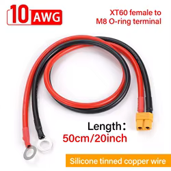 Cable de batería XT60 hembra con terminal M8, 10 AWG