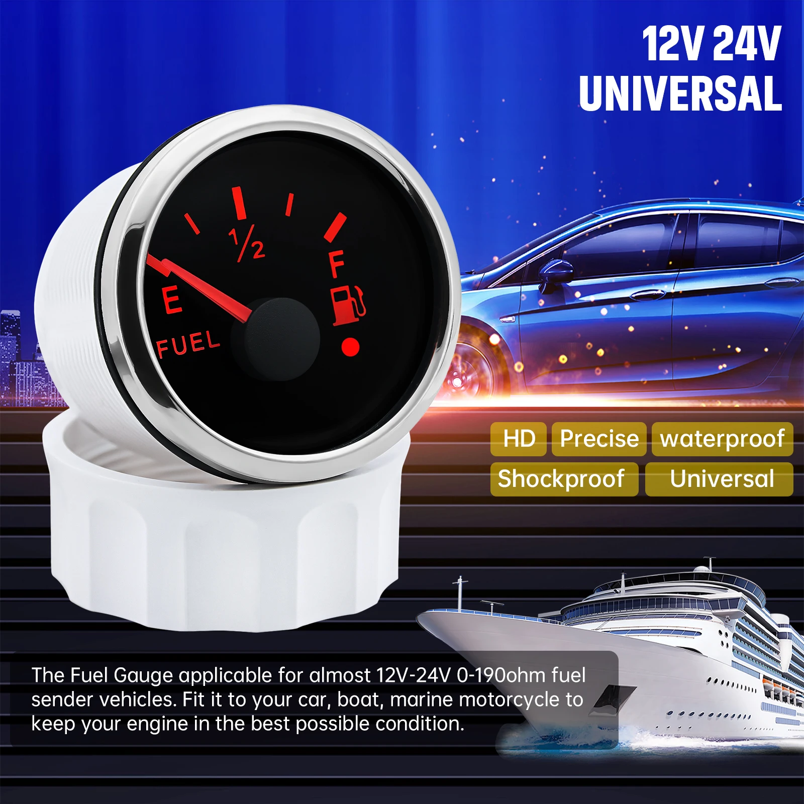 Reloj de nivel de combustible 52 mm, 0-190 ohm, 7 colores - imagen 2