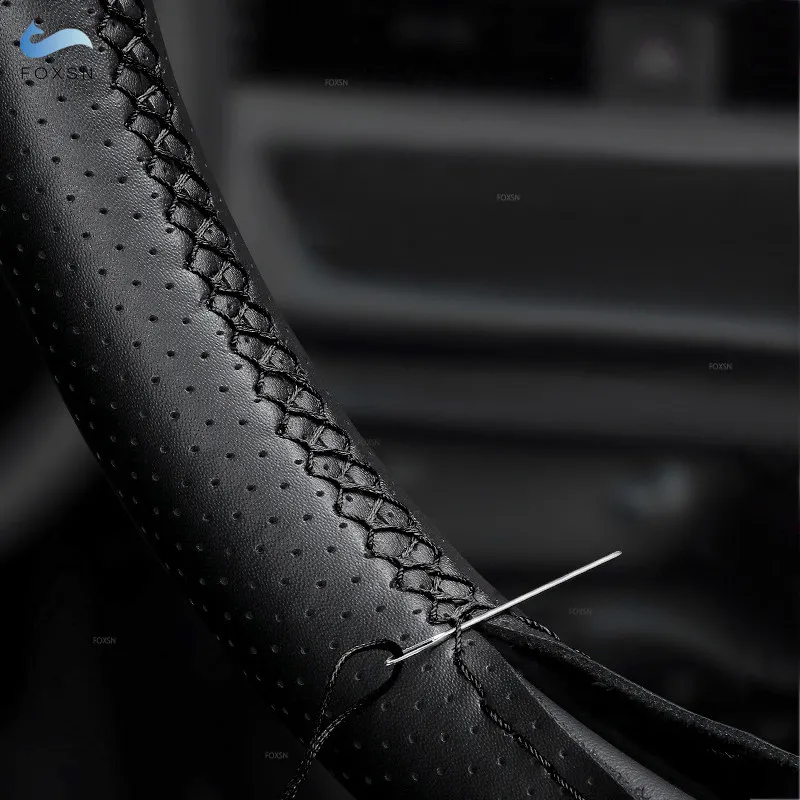 Trenza de volante en cuero perforado negro con aguja y hilo - imagen 5