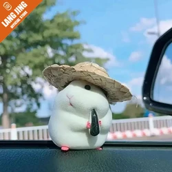 Adorno de salpicadero para coche con hámster y sombrero de paja