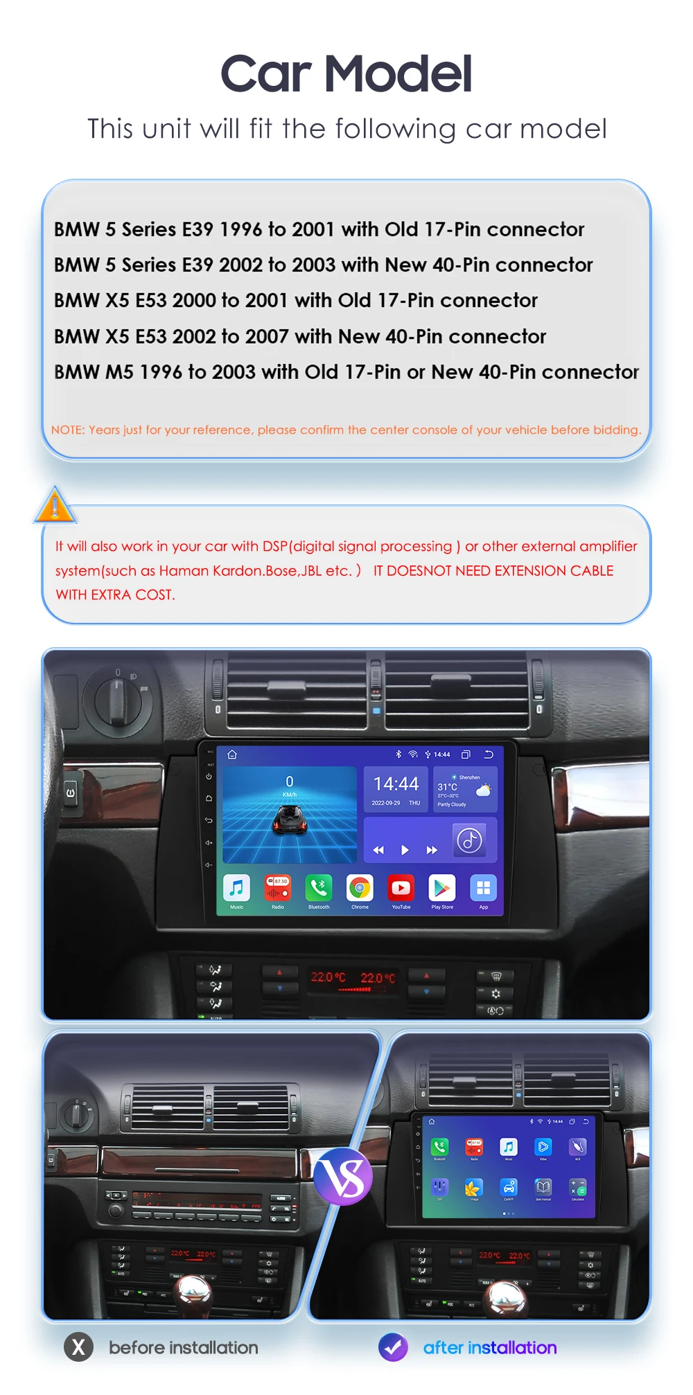 Radio GPS Android 13 CarPlay 4G 2DIN para BMW E39 y E53 - imagen 2