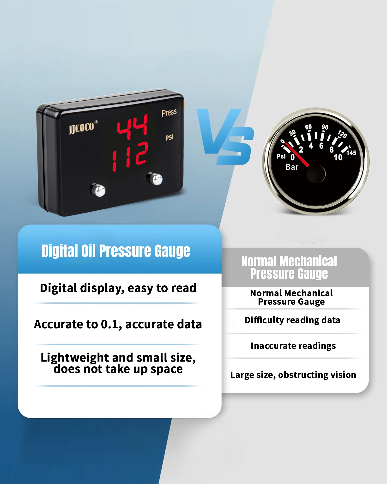 Medidor presión aceite digital dual 12V sensor NPT 1/8 JJCOCO - imagen 2