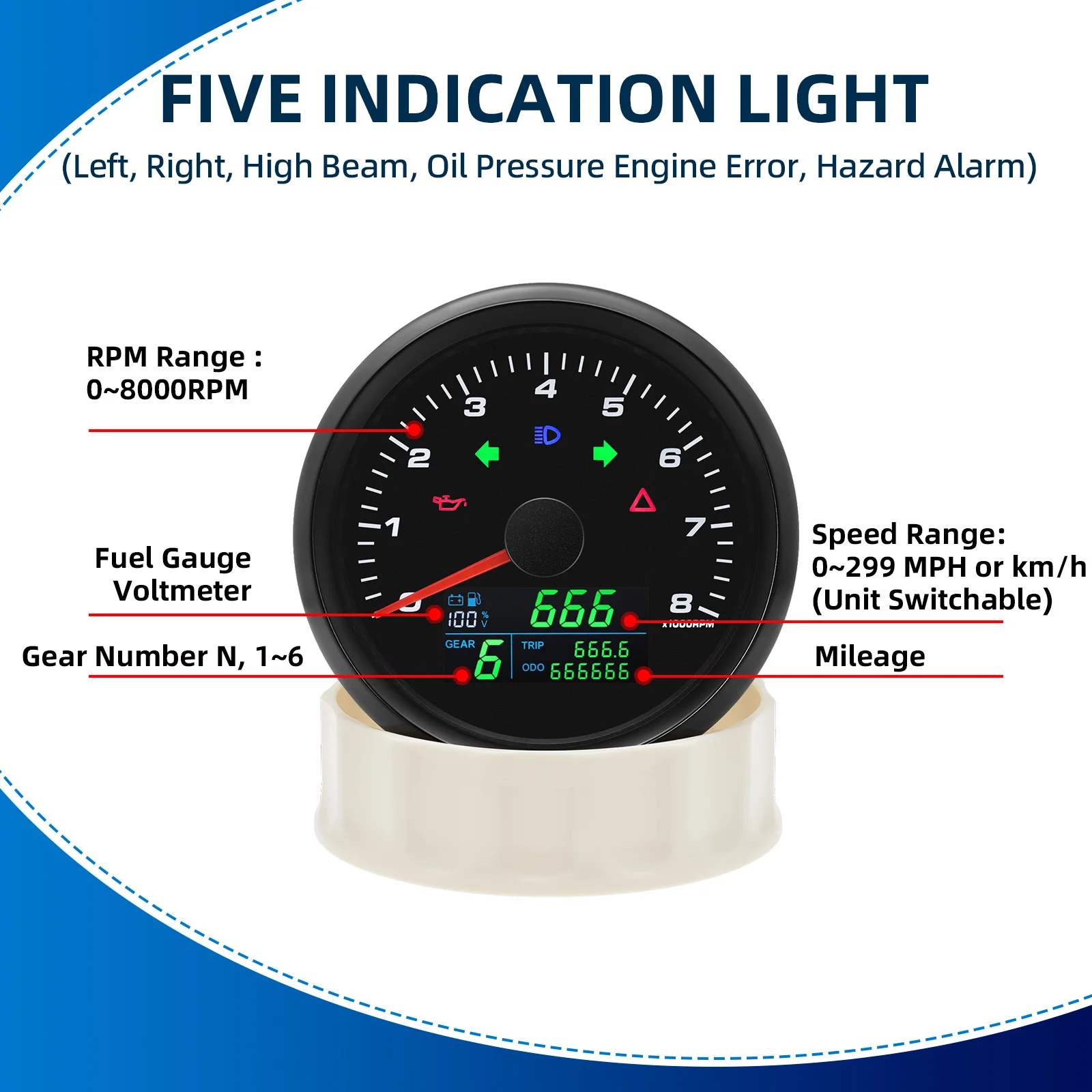 Velocímetro universal 85mm con tacómetro e indicador de combustible - imagen 3