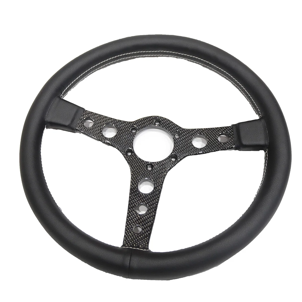 Volante deportivo cuero 340 mm cóncavo con soporte fibra carbono