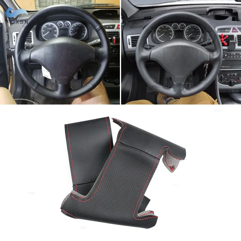 Peugeot 207 funda de volante cuero perforado cosido a mano