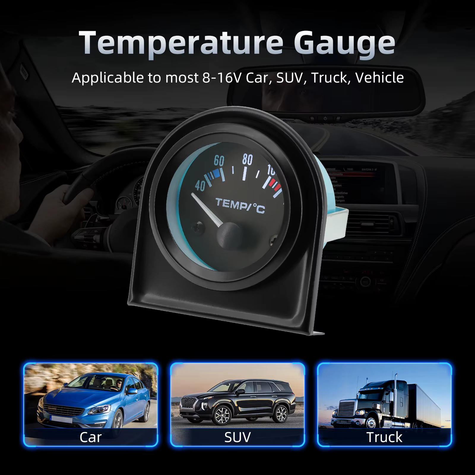 Medidor temperatura agua 52 mm 12V con sonda NPT 1/8 – 40-120 °C - imagen 2