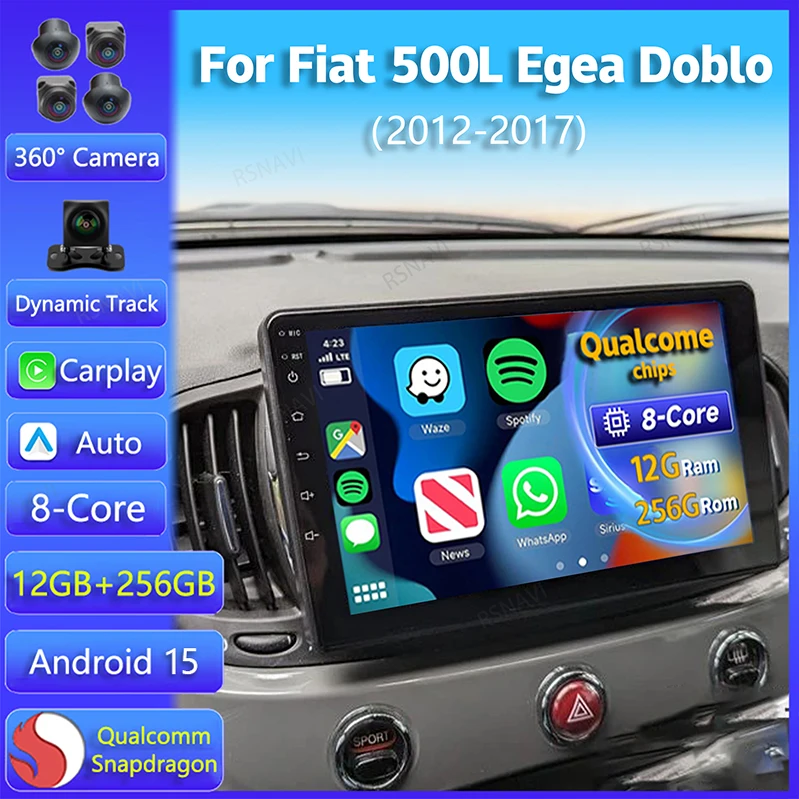 Radio Android 15 2K con CarPlay para Fiat 500L, Egea y Doblò