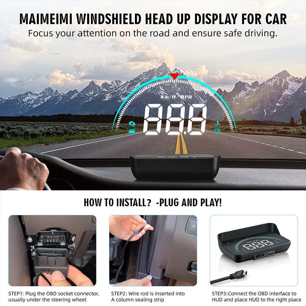 HUD M8 OBD2 Proyector LED velocidad y temperatura para coche - imagen 2