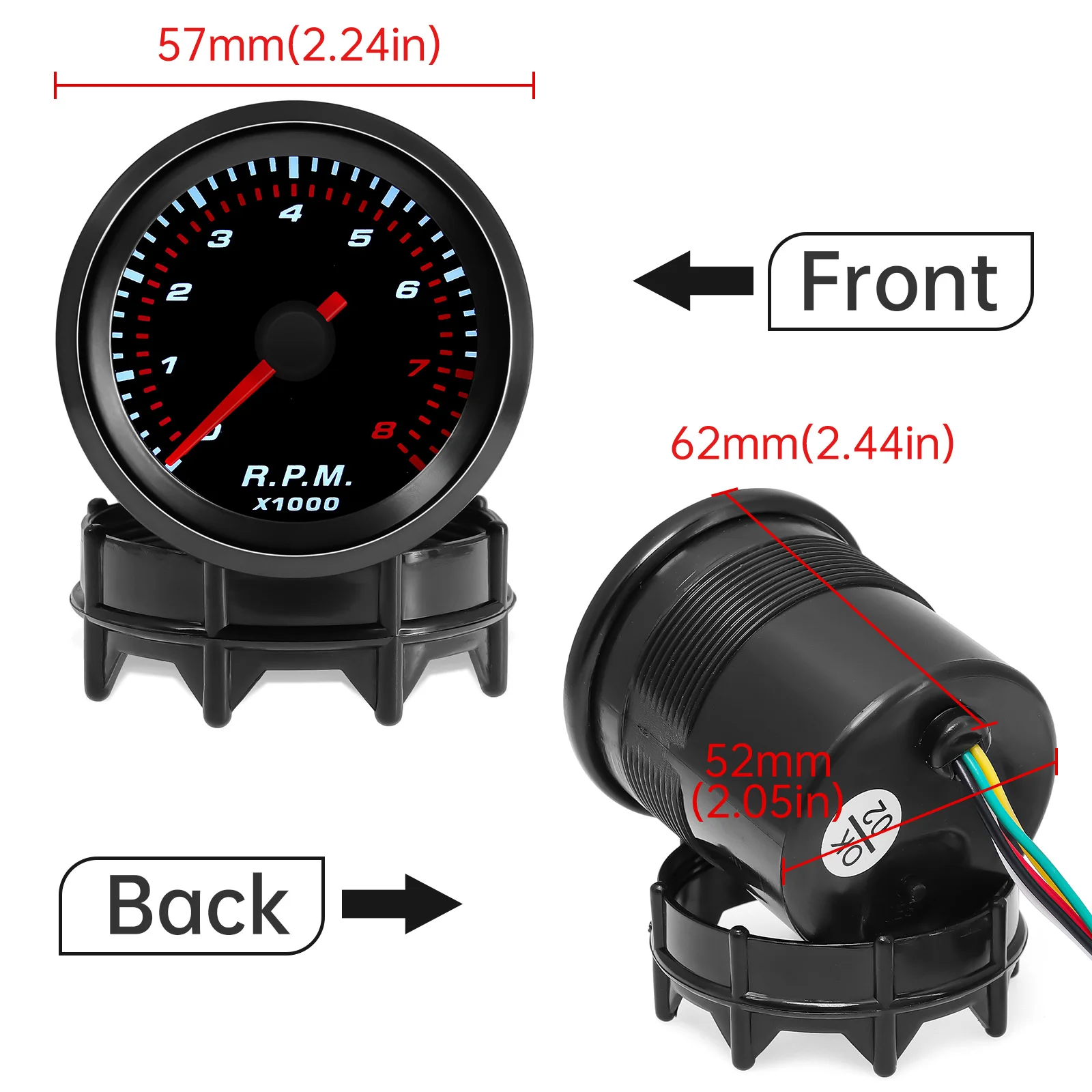 Kit medidores 52mm lente de humo 12V: presión, RPM, turbo, agua, vacío - imagen 3