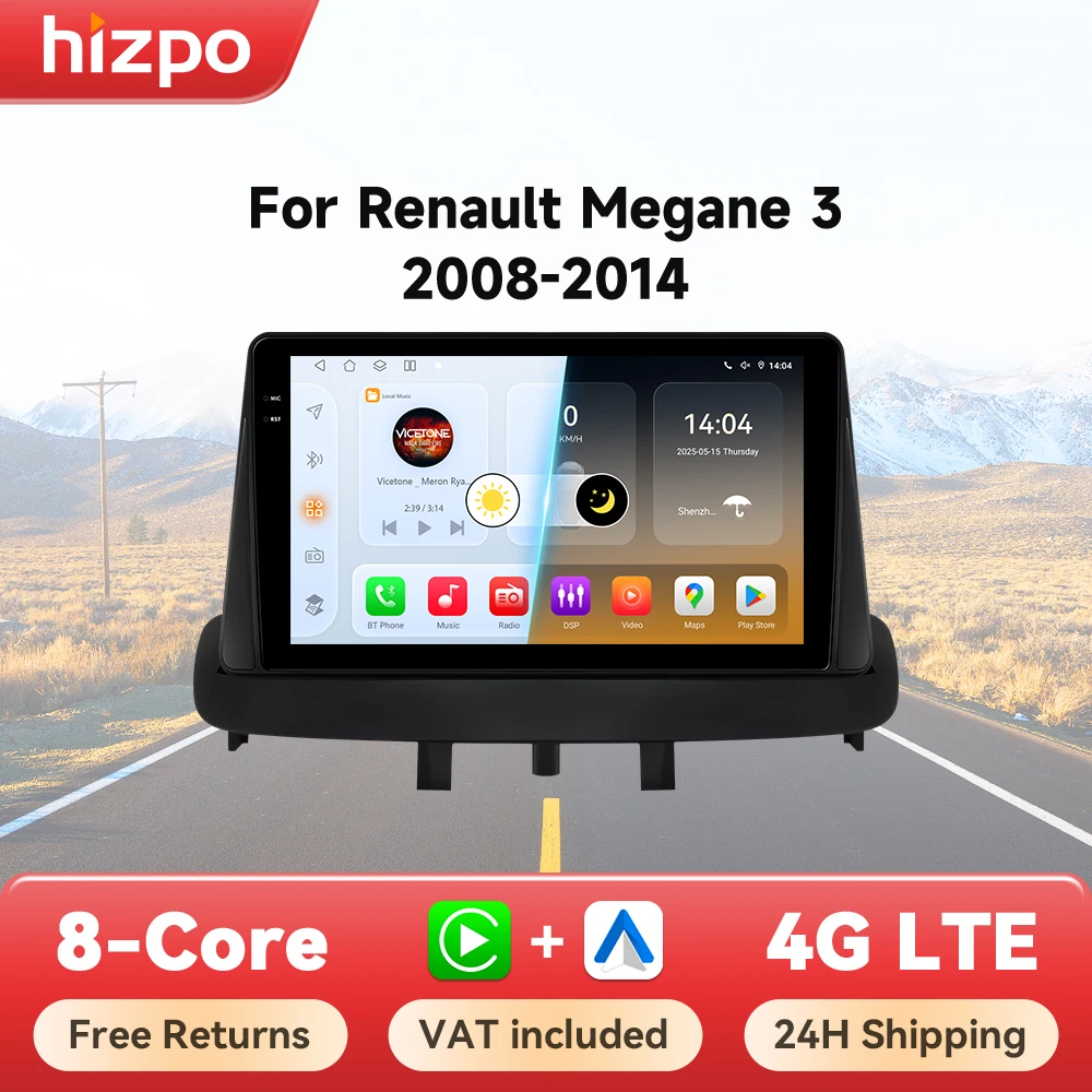 Hizpo Radio Android 14 GPS 2DIN para Renault Megane 3 2008-2014