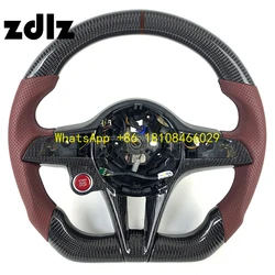 Volante de cuero perforado en fibra de carbono para Alfa Romeo Giulia