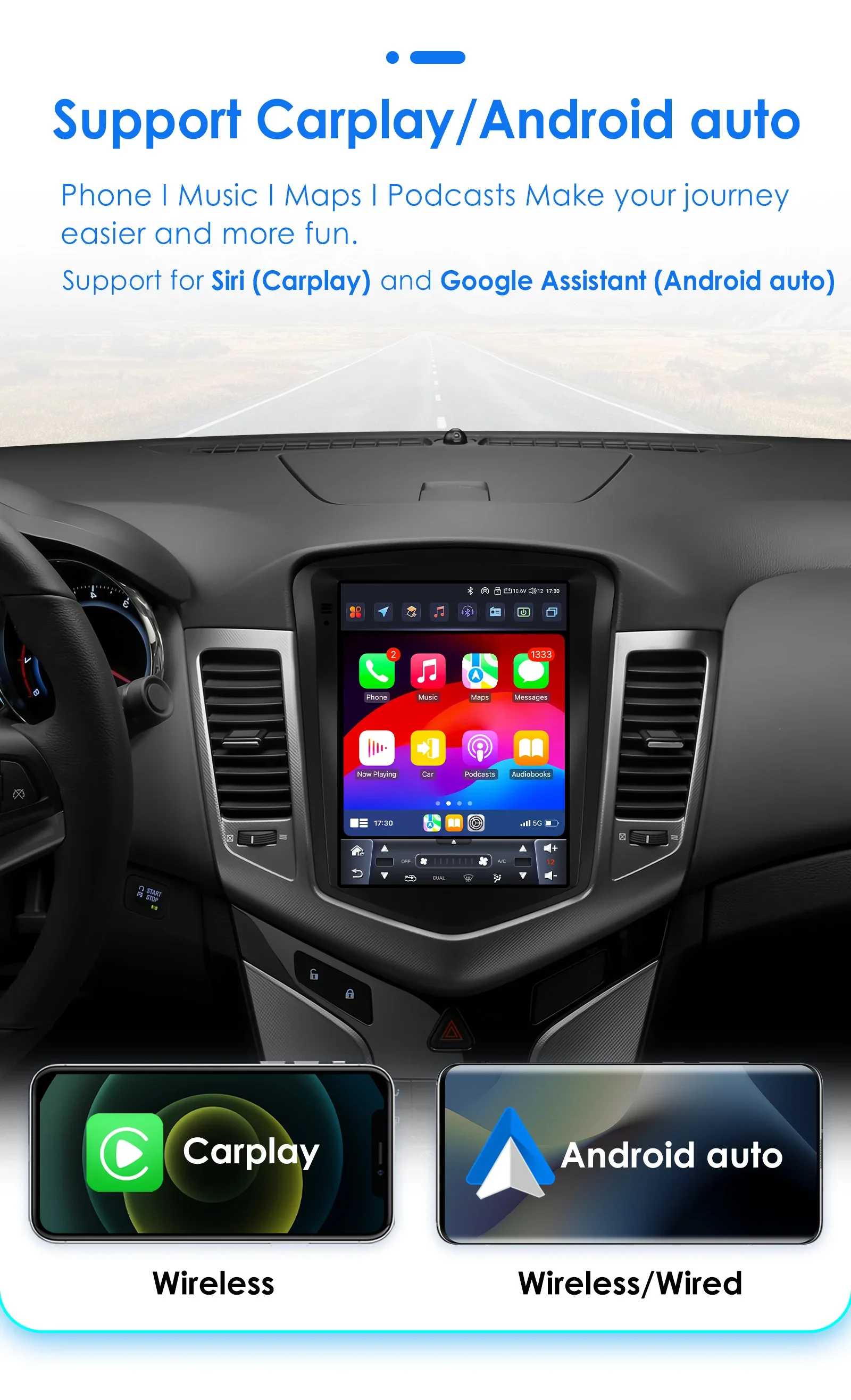 Radio Android con CarPlay para Chevrolet Cruze J300 - imagen 2
