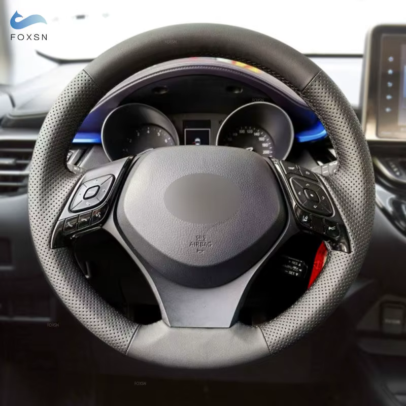 Funda de volante de cuero perforado negro para Toyota C-HR 2016-2019