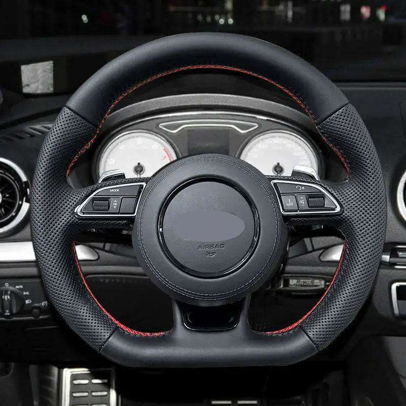 Trenzas DIY en el volante del coche para Audi S3 2014-2017 S5 2012-2016 Interior del coche volante cubierta de cuero perforado embellecedor