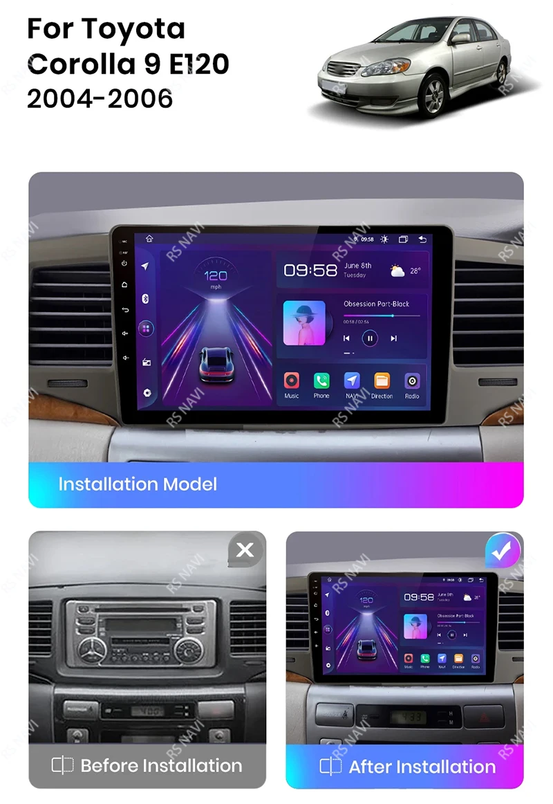 Autoradio Android 15 RSNAVI instalado en Toyota Corolla