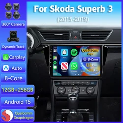 Radio Multimedia Android 15 con CarPlay para Škoda Superb III 2015-2019 WiFi 4G Navegación