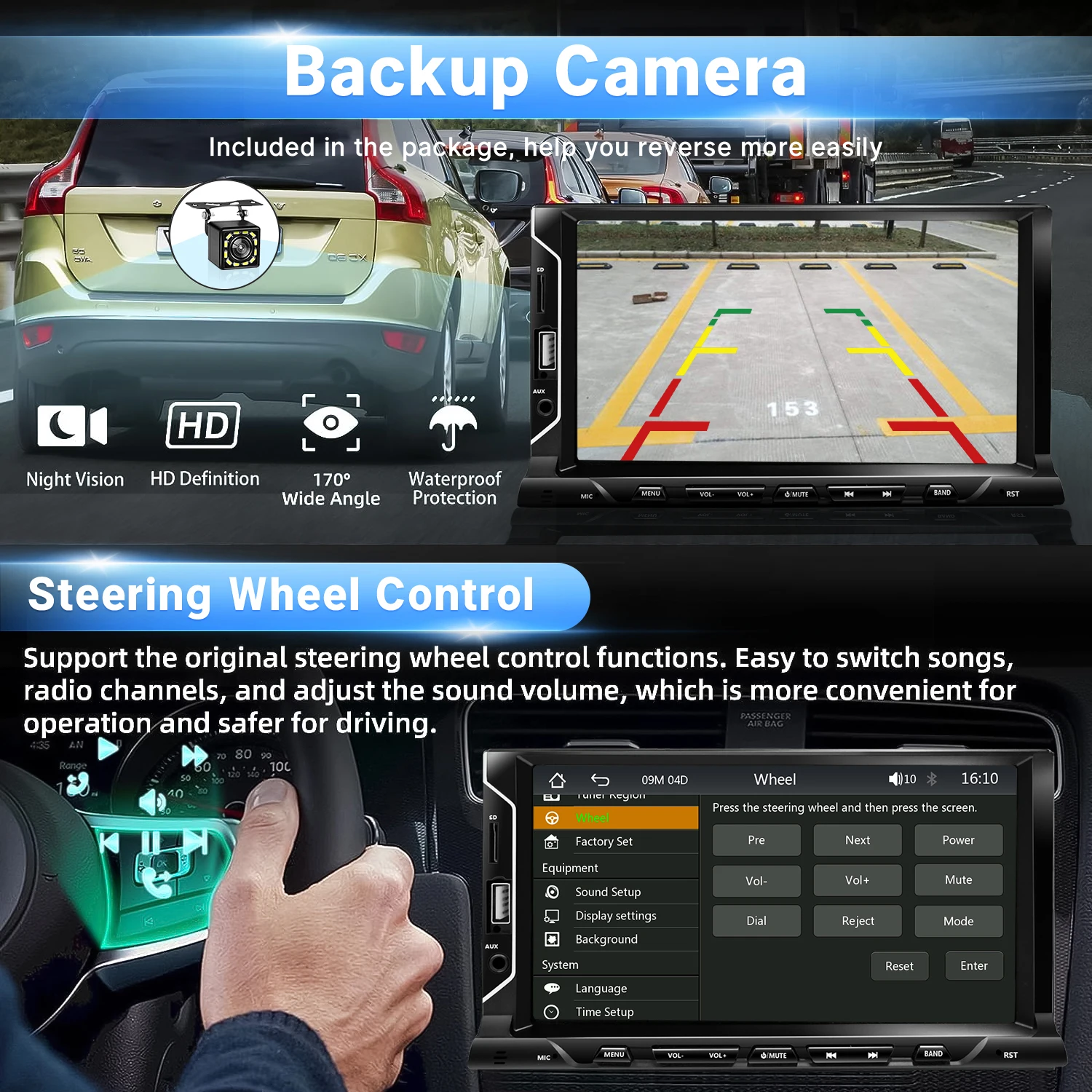 Radio 2 DIN pantalla táctil CarPlay y Android con cámara trasera - imagen 4