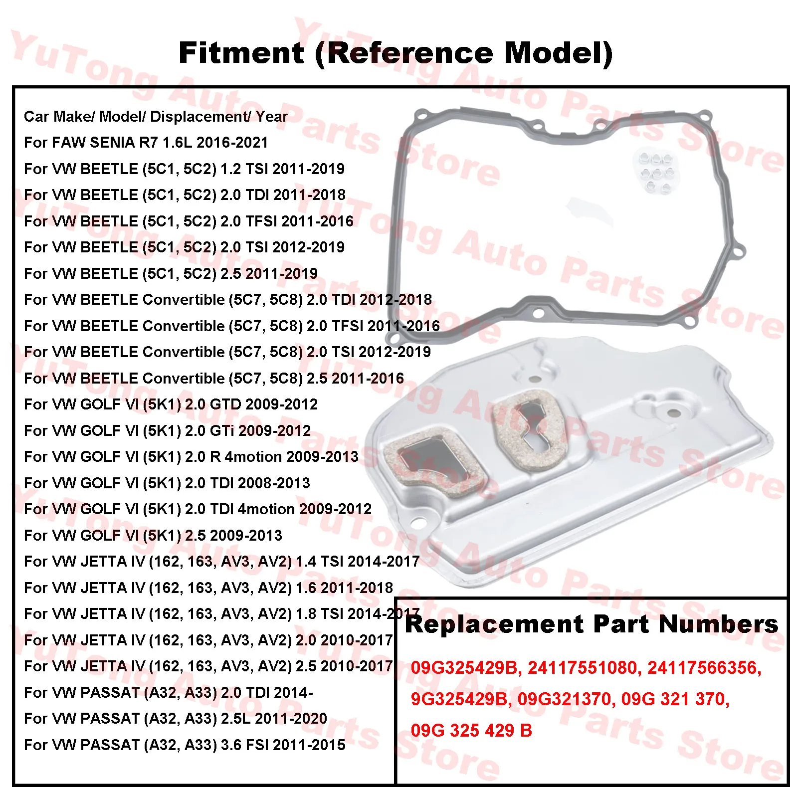 Filtro de aceite de transmisión para VW GOLF VI 2009-2013/ PASSAT JETTA BEETLE 2012 piezas de repuesto de caja de cambios de 6 velocidades 09G 325429 B 09G 321370 - imagen 3
